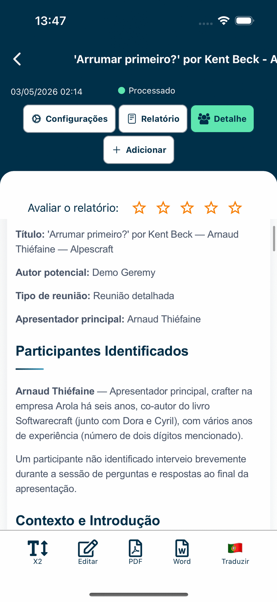 Aperçu de l’application Geremy